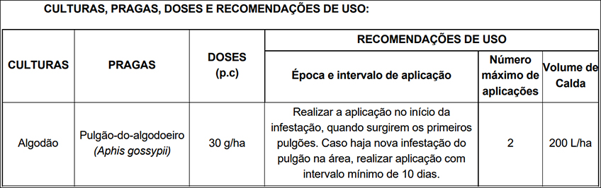 Recomendações do Mospilan WG para Algodão Recomendações do Mospilan WG para Algodão